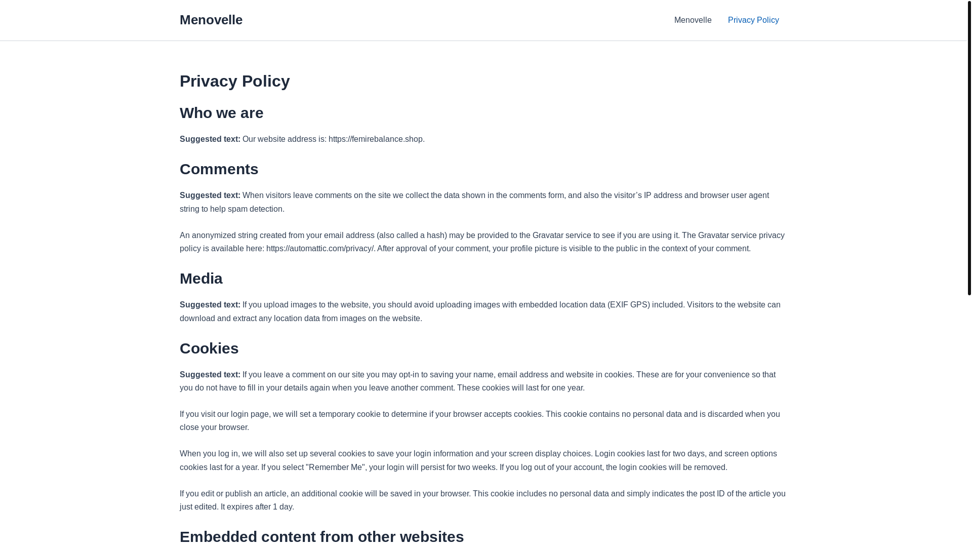 website screenshot of https://femirebalance.shop/