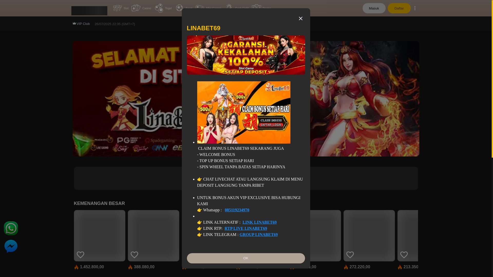 website screenshot of https://linabet69hits.com/