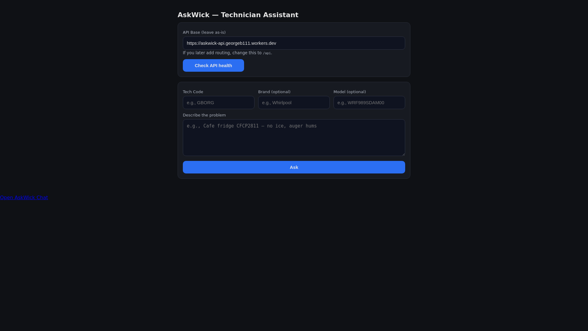 website screenshot of https://askwick-chat.pages.dev/