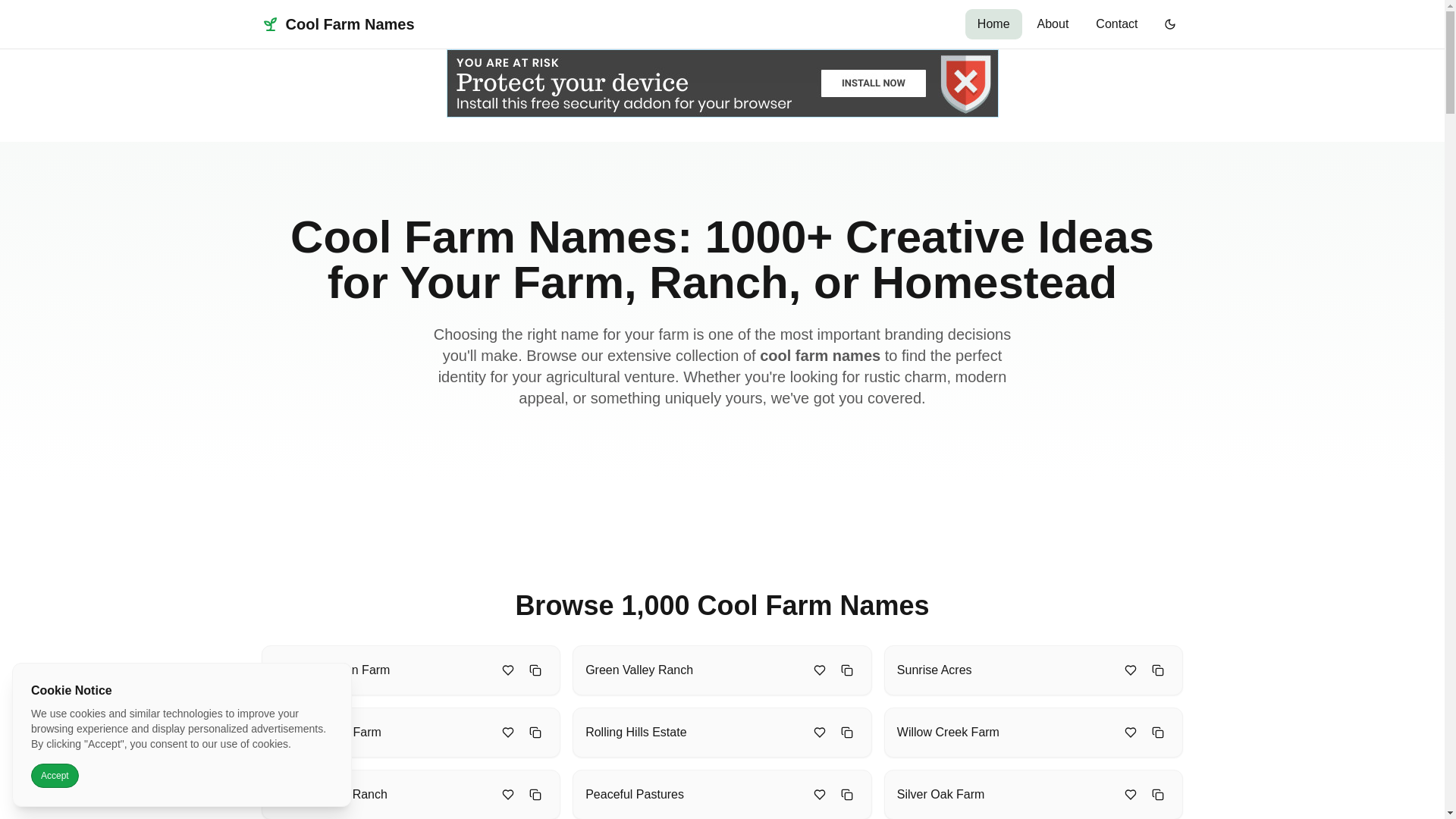 website screenshot of https://coolfarmnames.pages.dev/