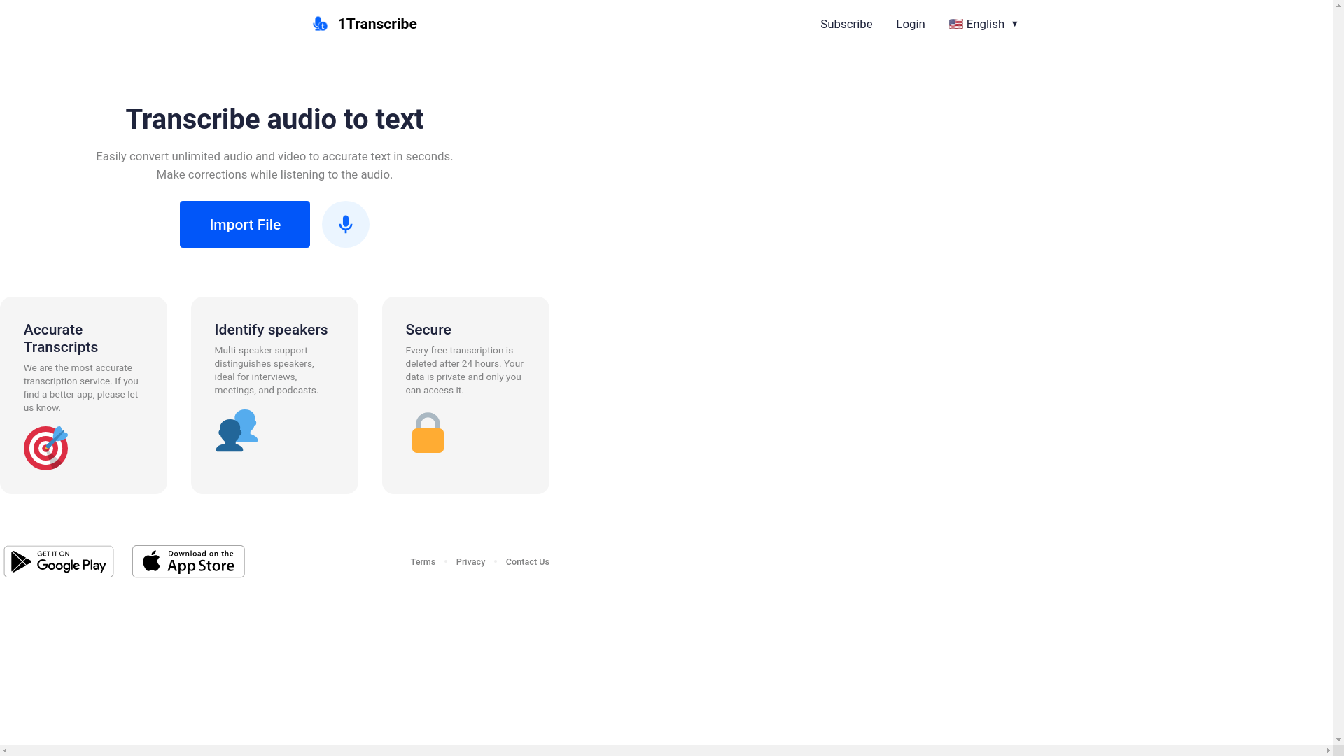 website screenshot of https://1transcribe-web-5c0.pages.dev/
