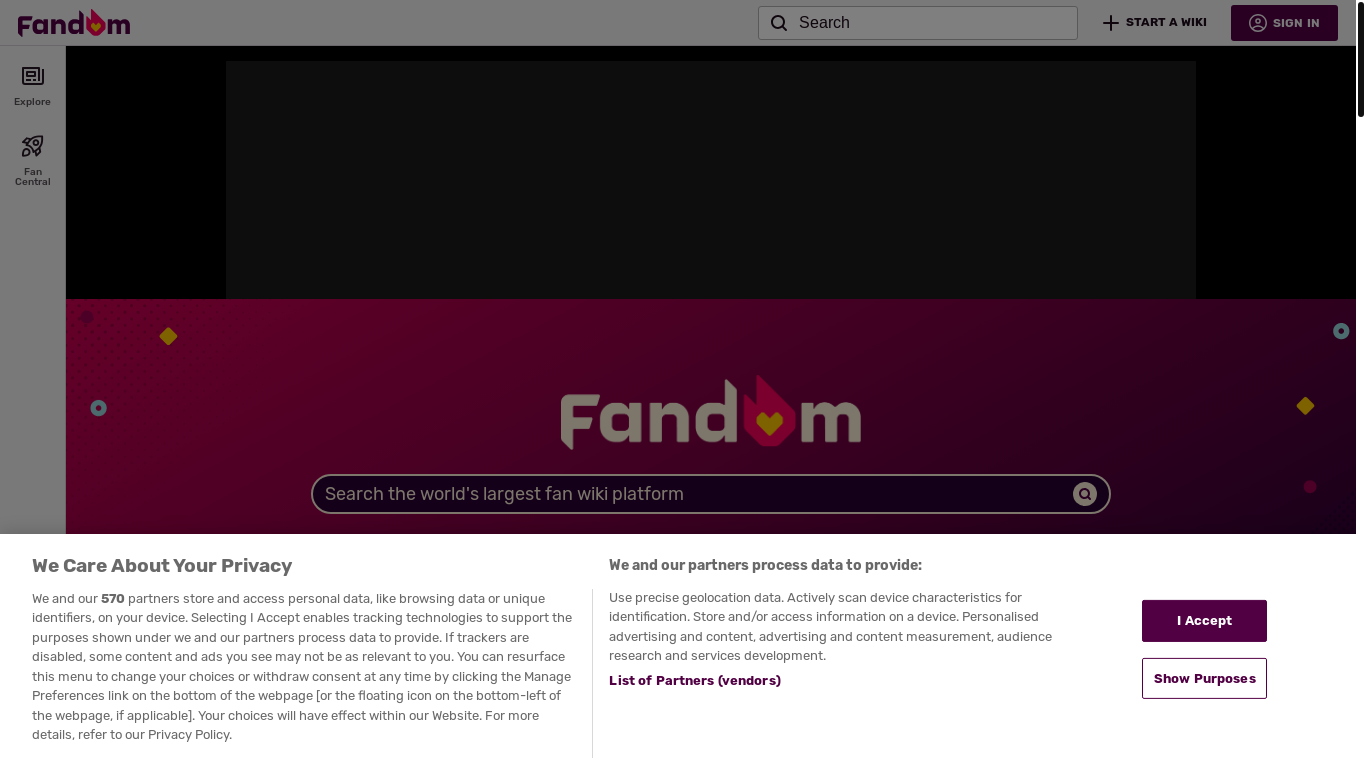 website screenshot of https://www.fandom.com/