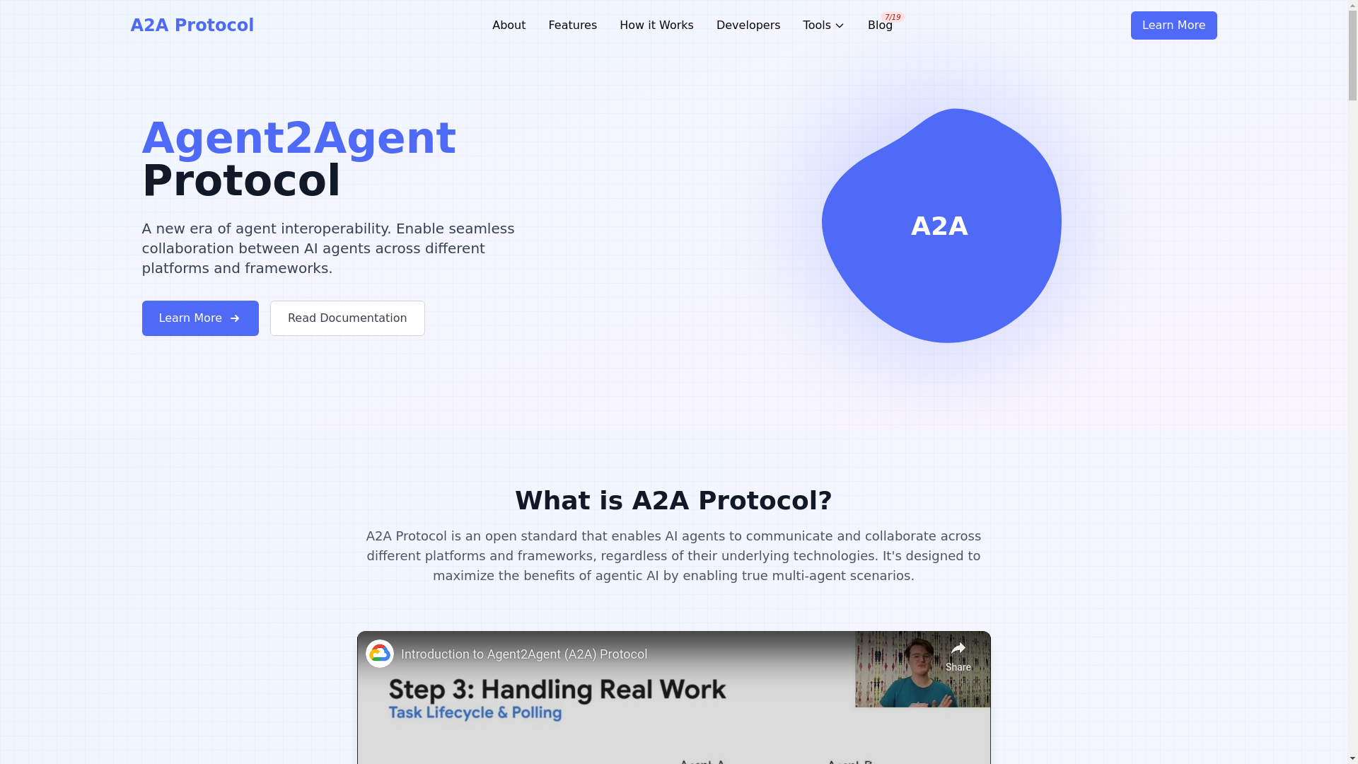 website screenshot of https://a2a-protocol-site.pages.dev/