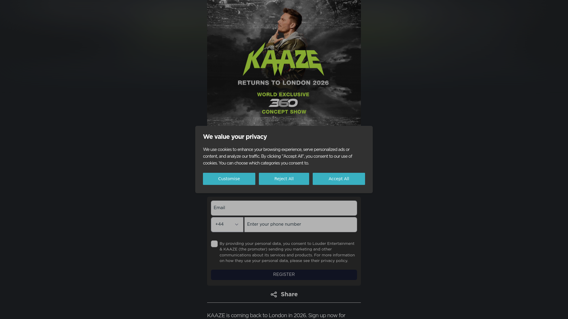 website screenshot of https://kaaze.london/