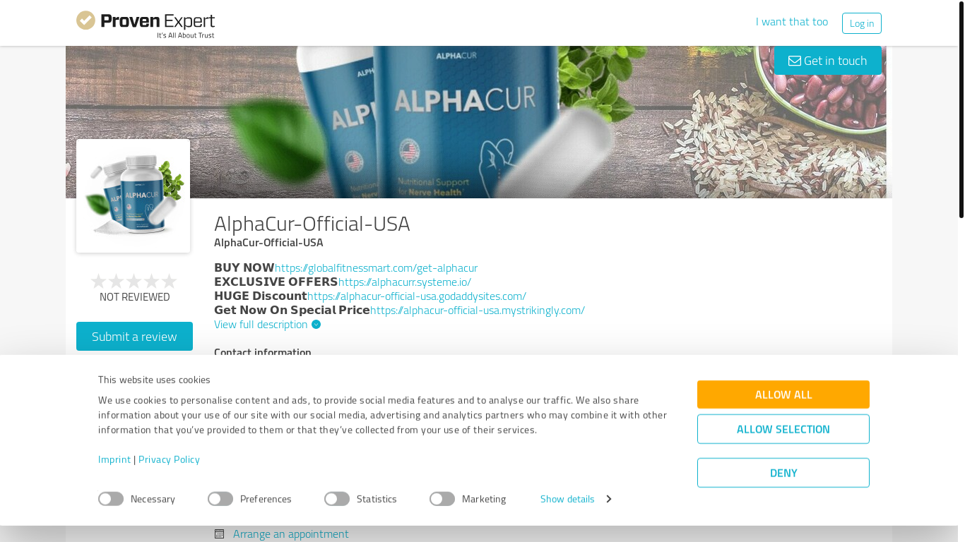 website screenshot of https://www.provenexpert.com/alphacur-official-usa/