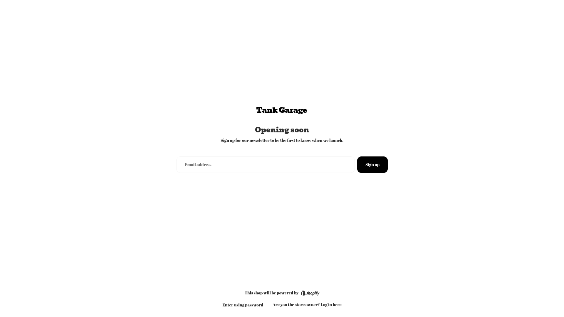 website screenshot of https://shoptankgarage.com/