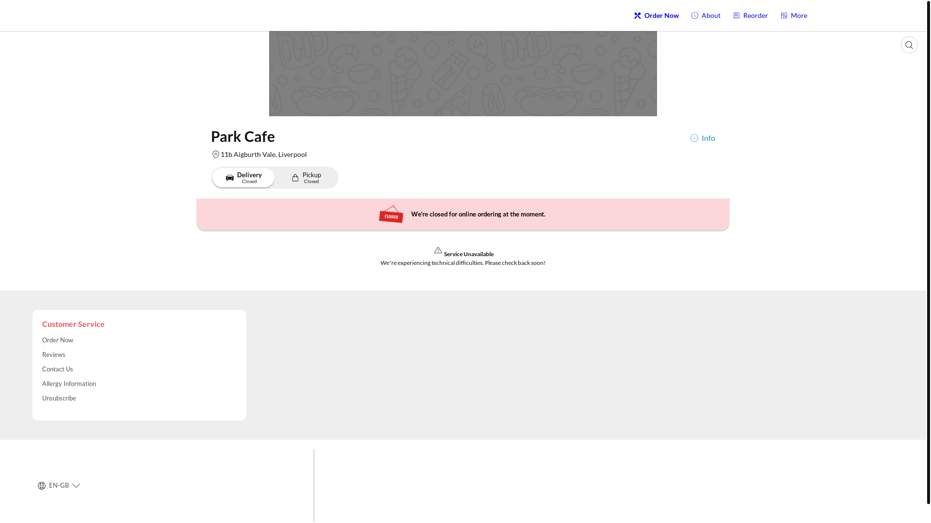 website screenshot of https://parkcafeliverpool.co.uk/