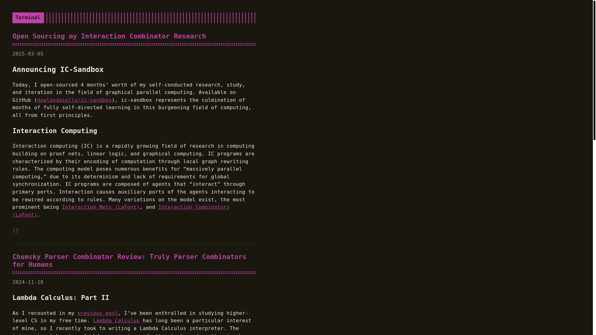 website screenshot of https://lexzaiello.com/