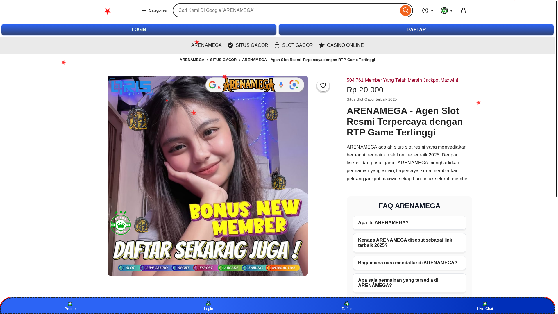 website screenshot of https://arenajakpot.icu/
