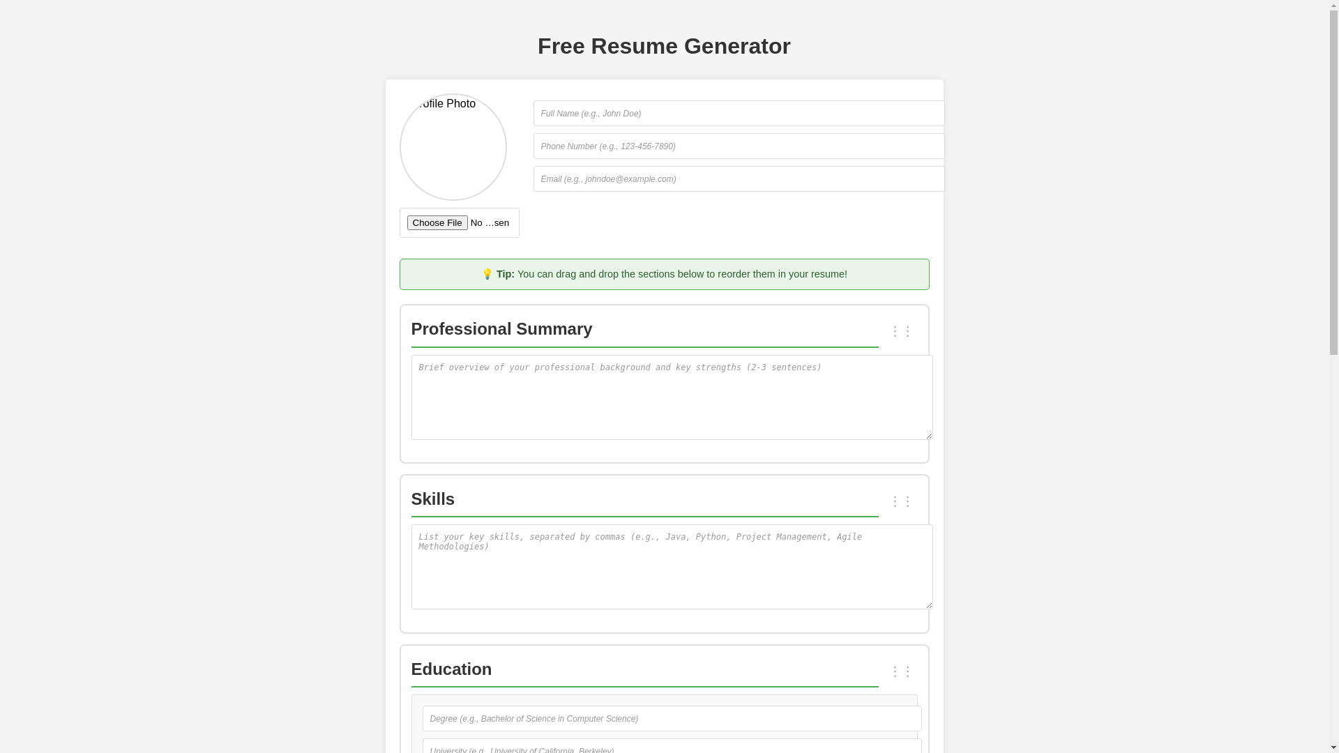 website screenshot of https://free-resume-creator.pages.dev/