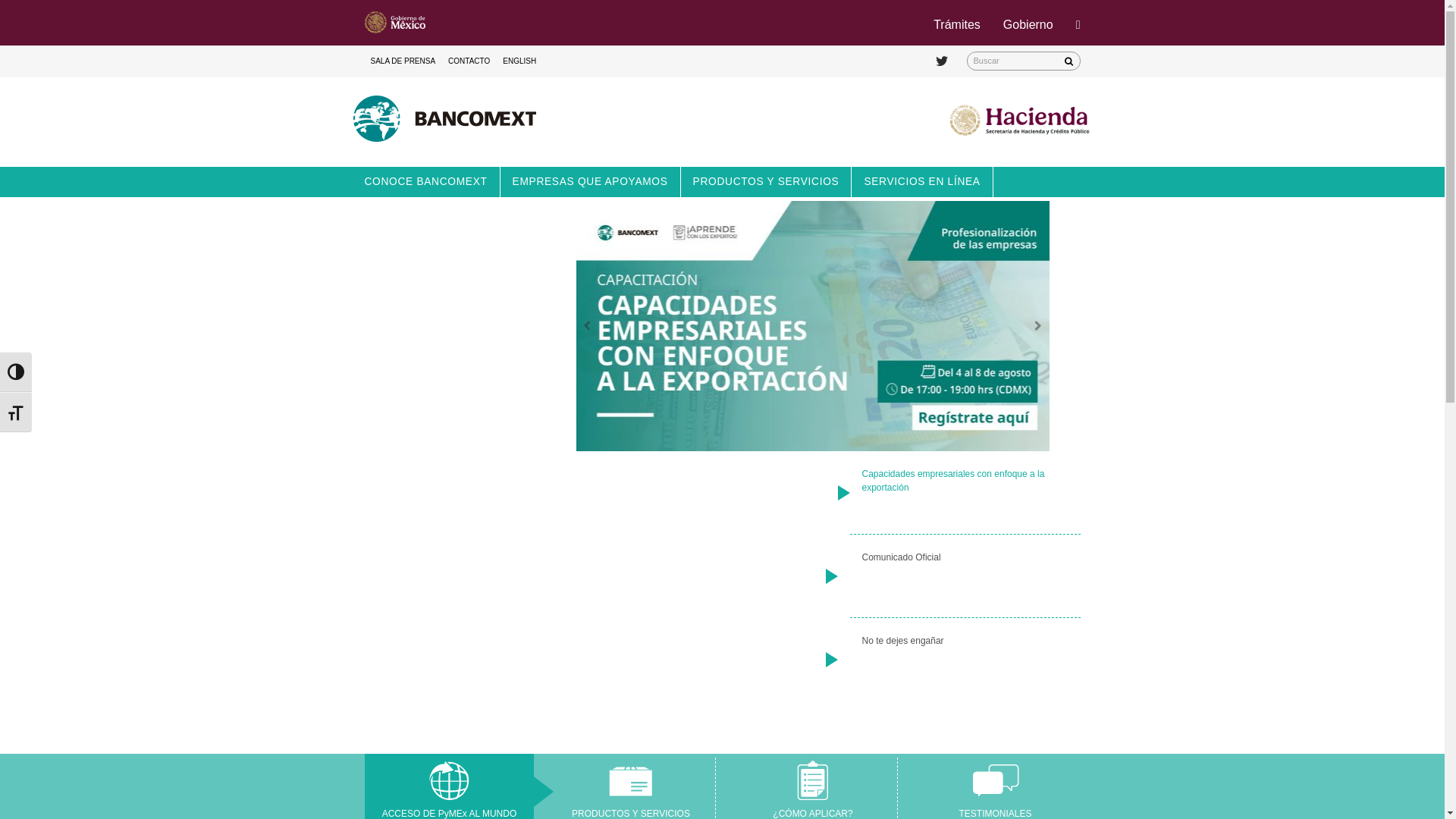 website screenshot of https://www.bancomext.com/