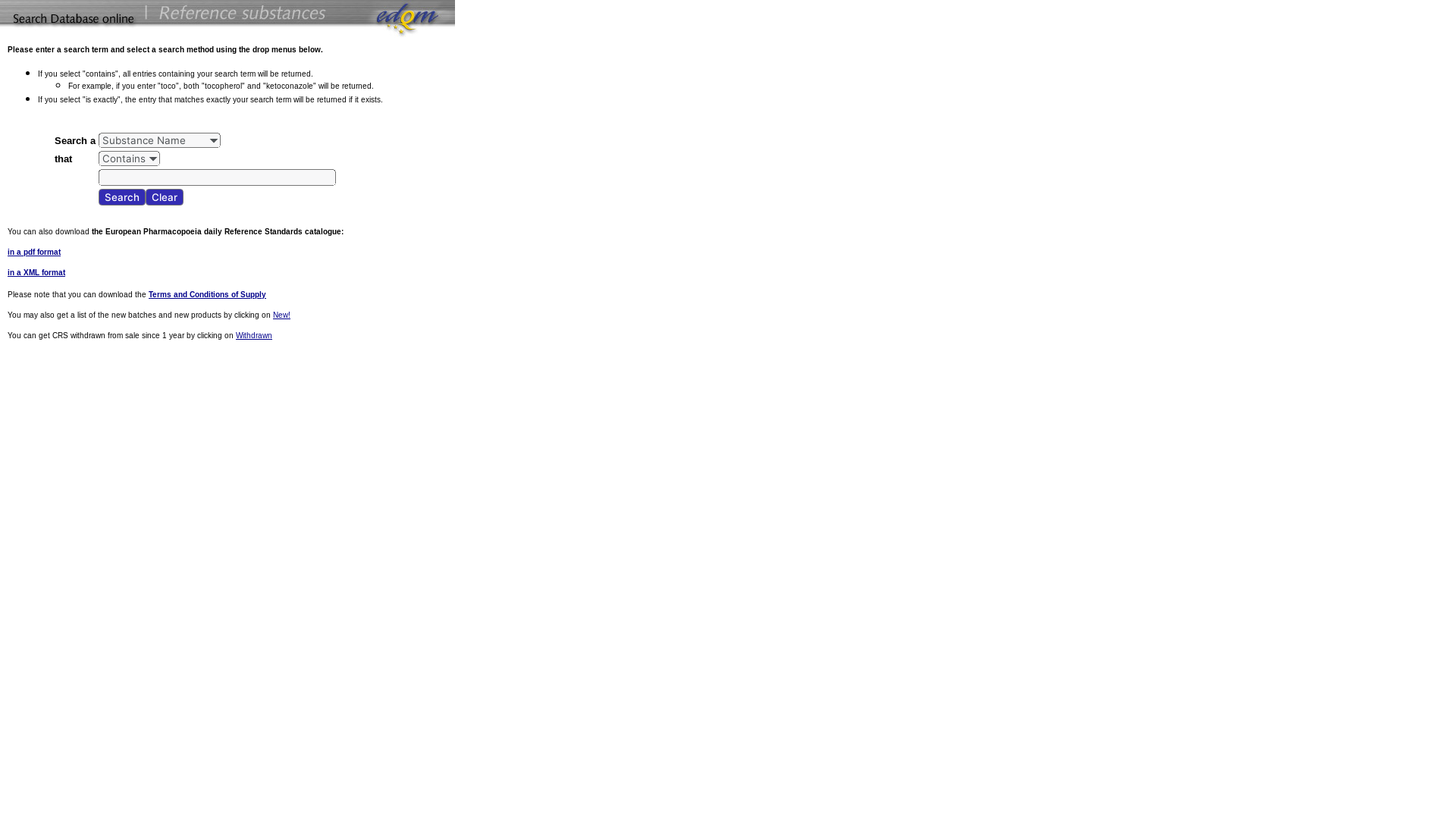 website screenshot of https://crs.edqm.eu