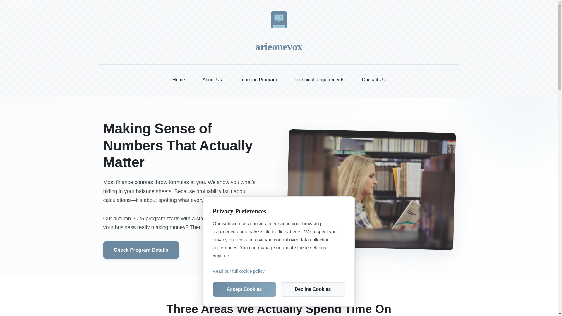 website screenshot of https://arieonevox.com