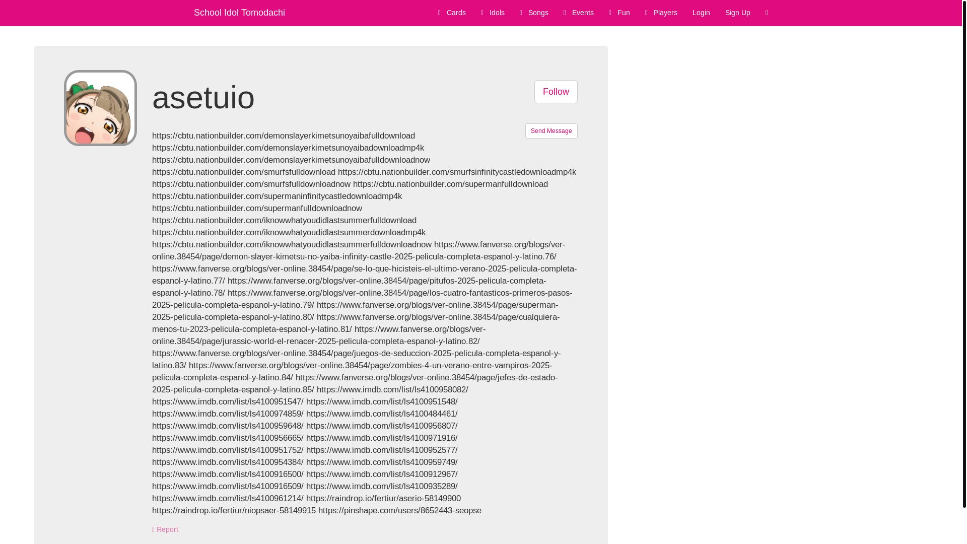 website screenshot of https://schoolido.lu/user/asetuio/