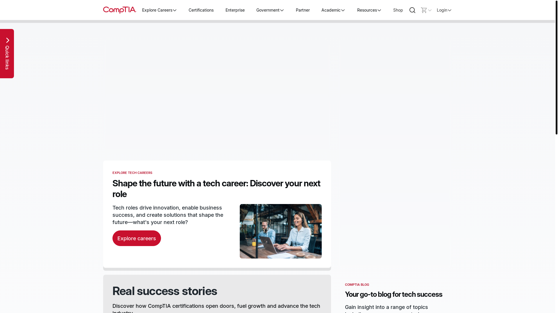 website screenshot of https://www.comptia.org/