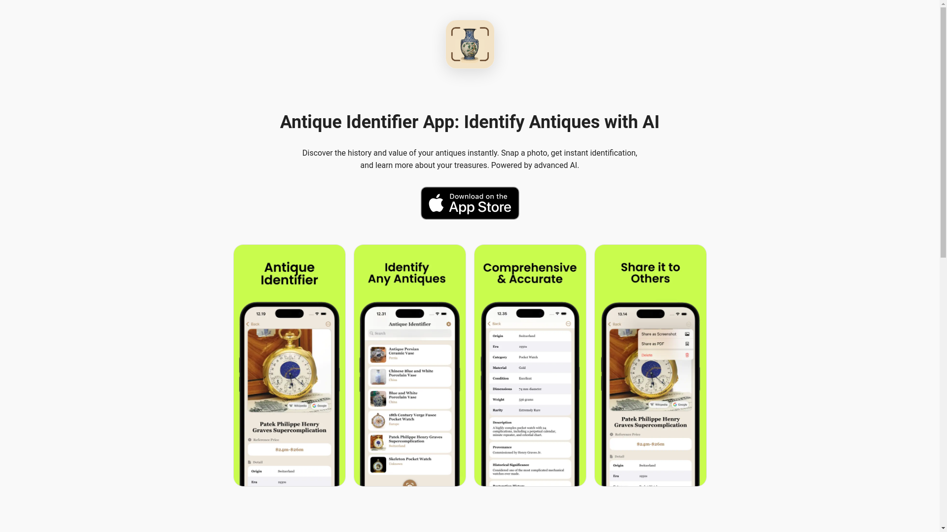 website screenshot of https://antique-identifier-web.pages.dev/