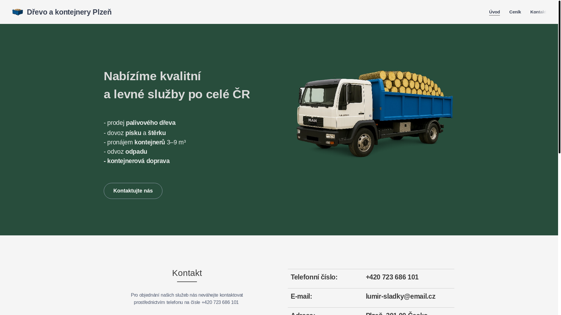 website screenshot of https://drevokontejnery.cz/