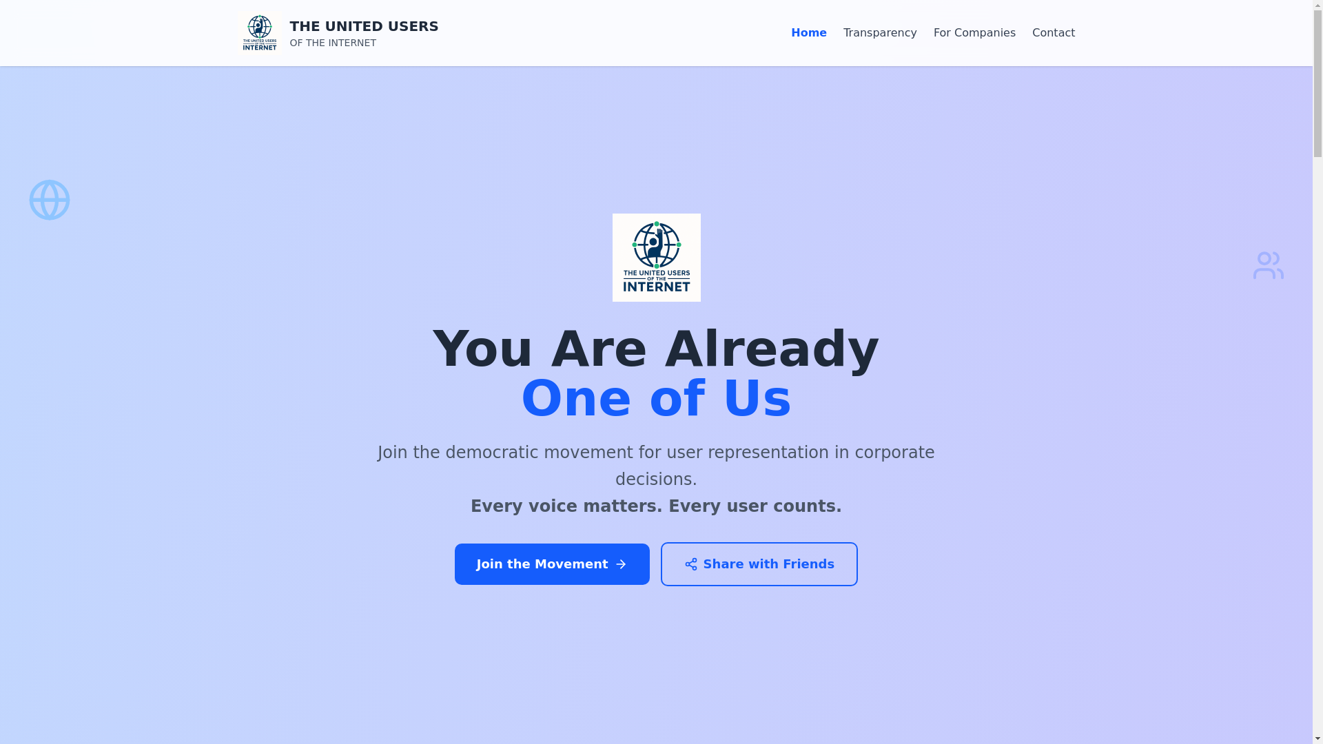 website screenshot of https://theunitedusersoftheinternet.com/