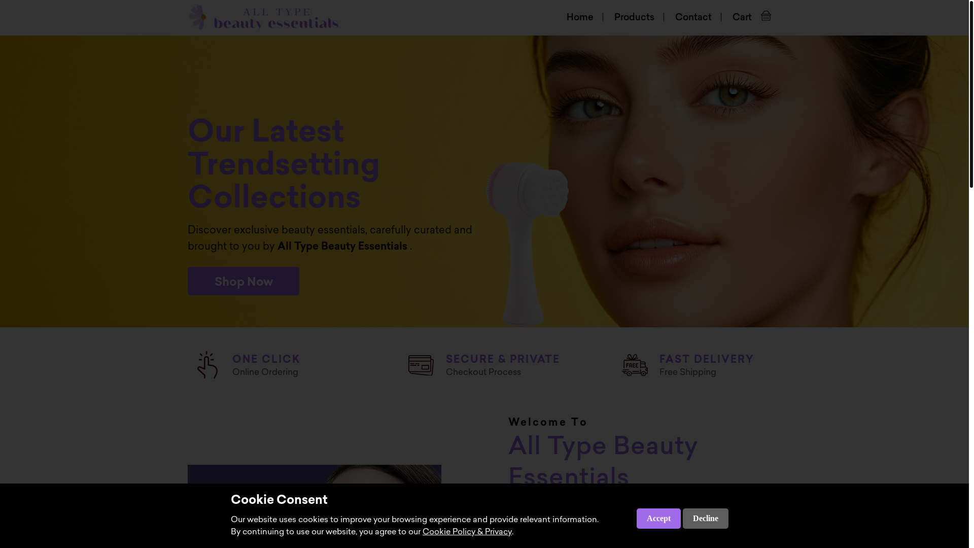 website screenshot of https://alltypebeautyessentials.com/