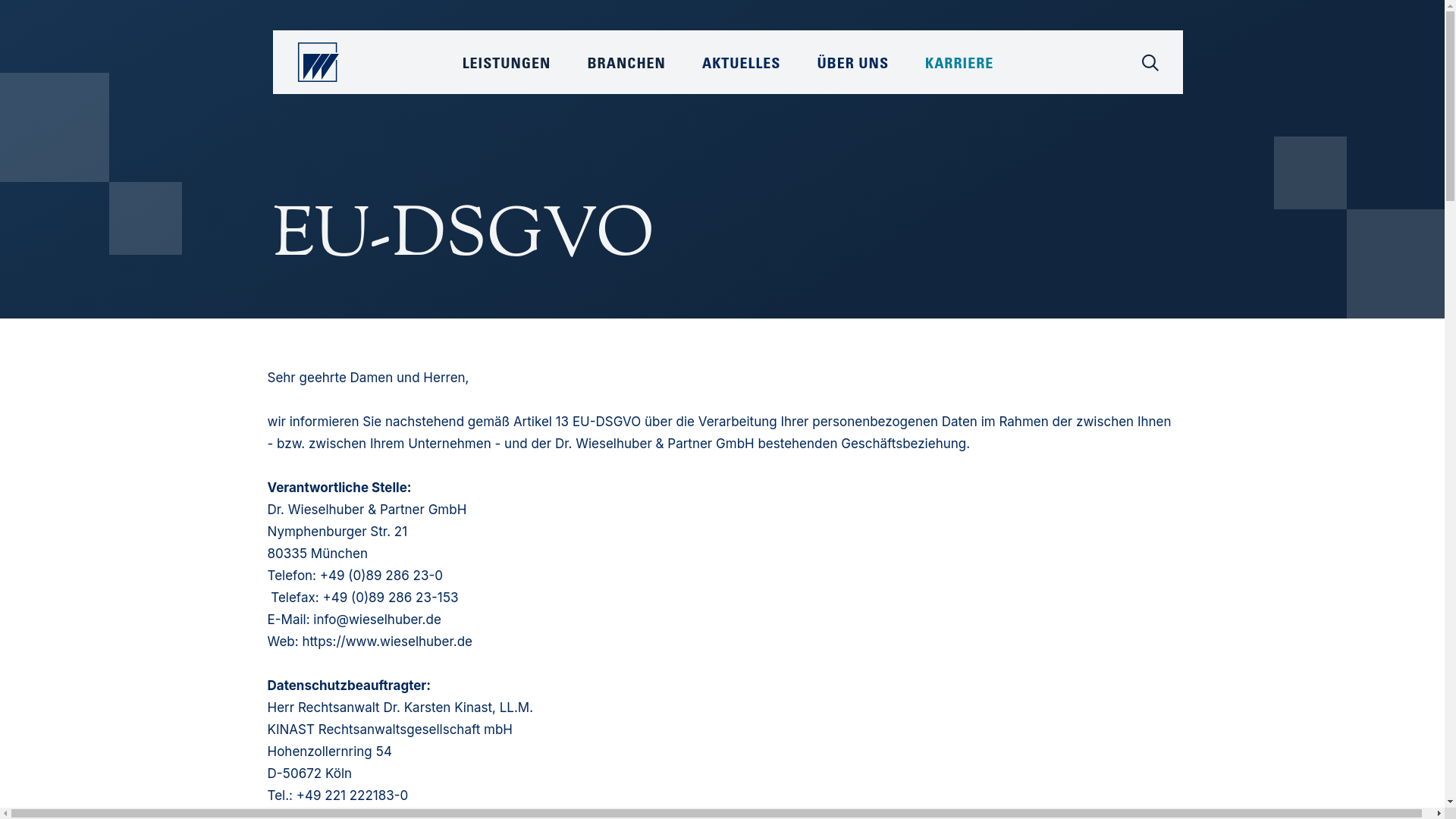 website screenshot of https://www.wieselhuber.de/datenschutz-b2b