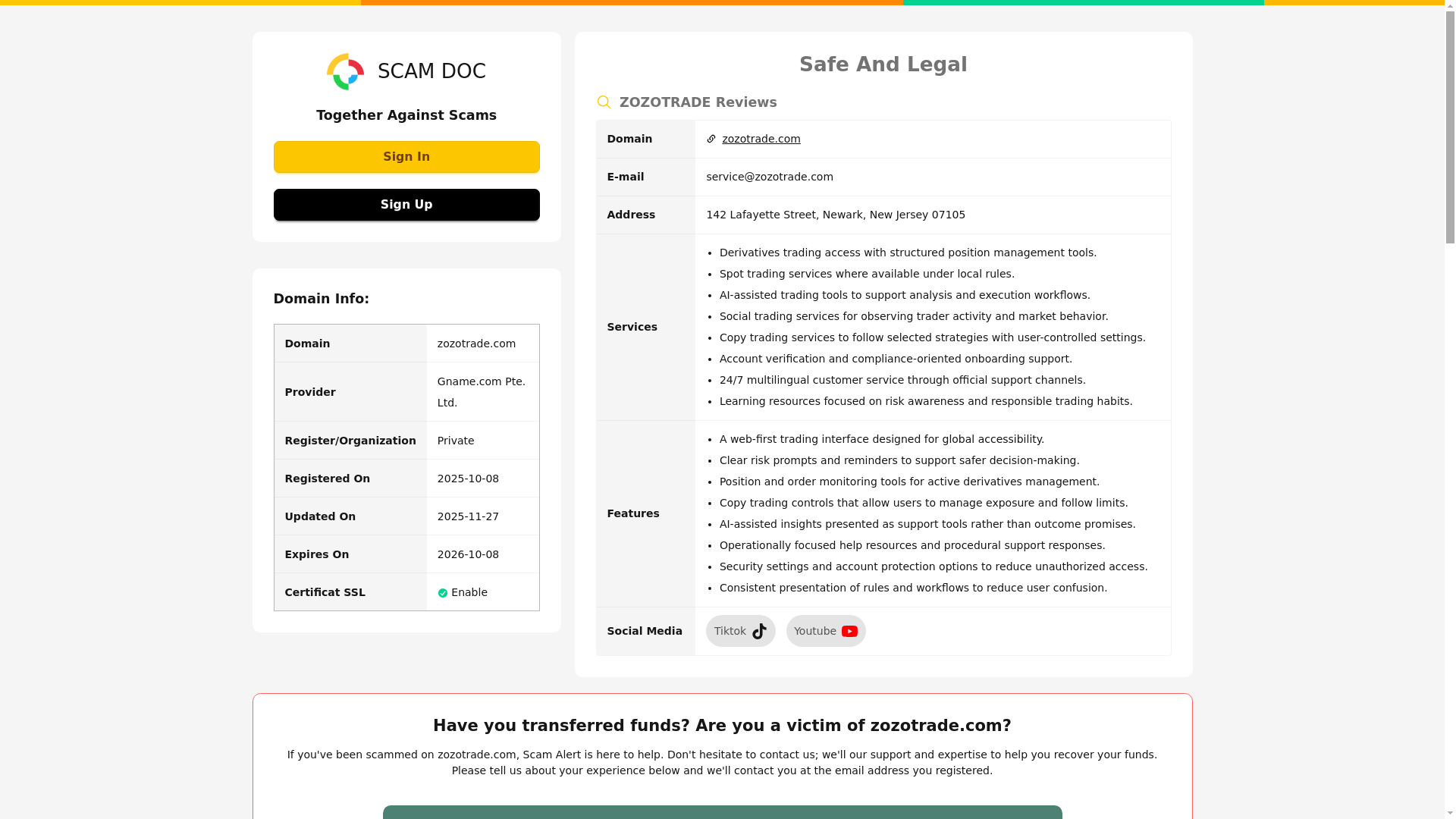 website screenshot of https://zozotrade-scam.com/
