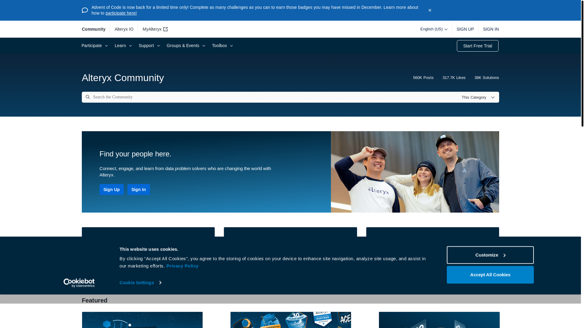 website screenshot of https://community.alteryx.com/
