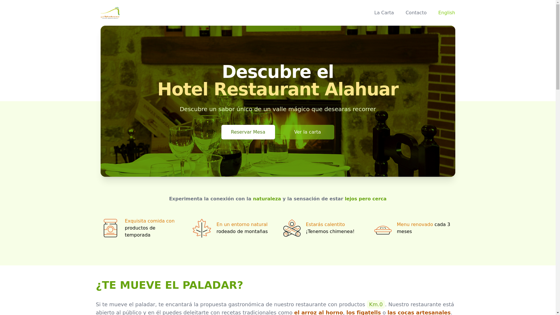 website screenshot of https://restaurantealahuar.es/