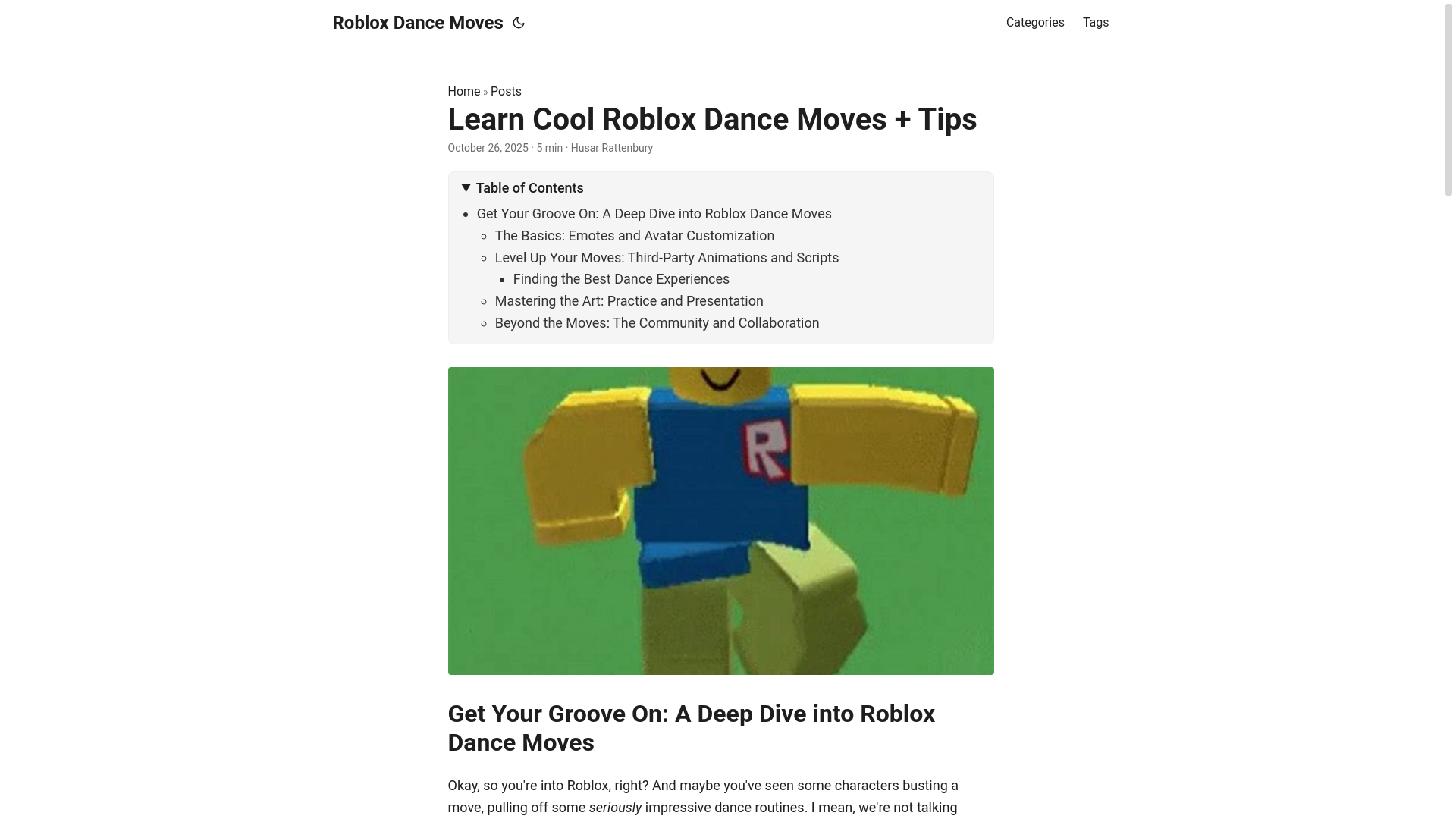 website screenshot of https://roblox-dance-moves.pages.dev/