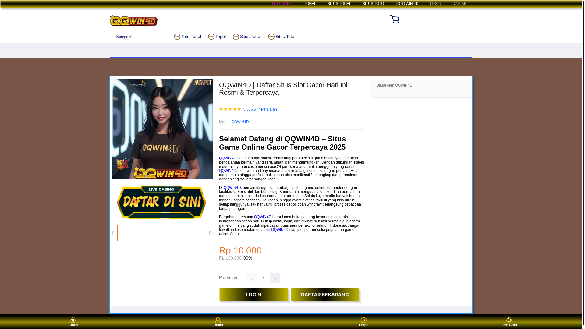 website screenshot of https://qqwin4dluck.com/