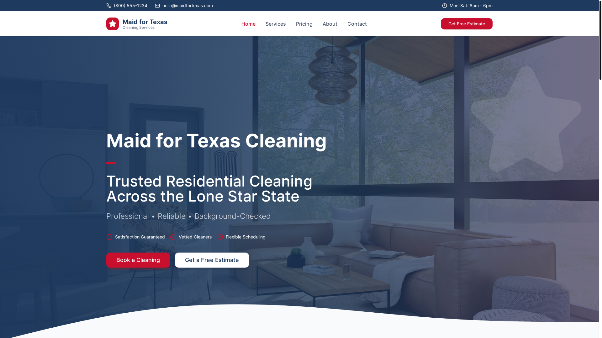 website screenshot of https://maidfortexasclean.com/