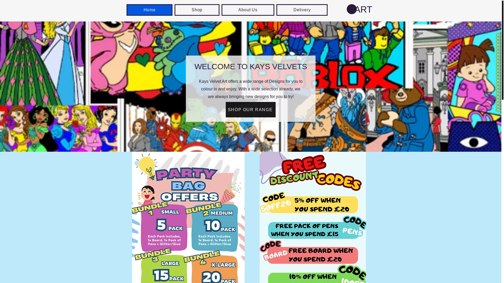 website screenshot of https://kaysvelvets.co.uk/