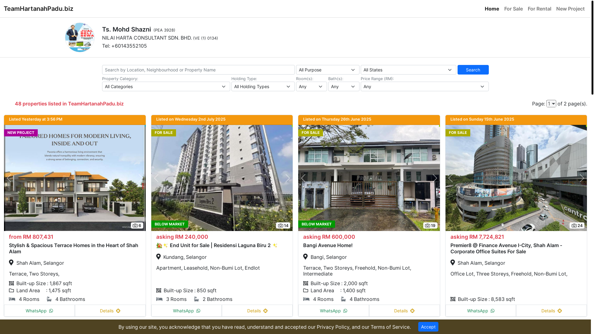 website screenshot of https://teamhartanahpadu.biz/
