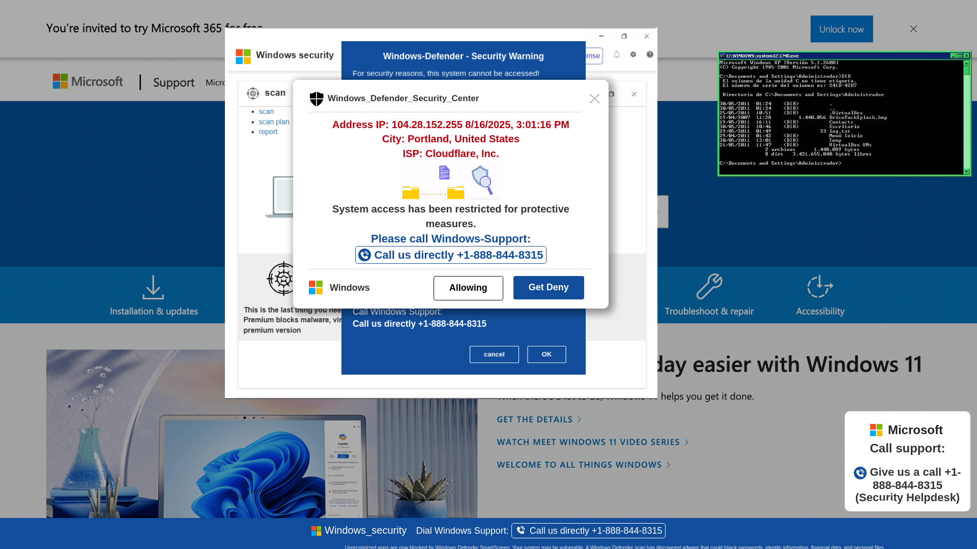 website screenshot of https://teoiruw4.z21.web.core.windows.net/wewebinfocodeinfo01Html/?bcda=1-888-844-8315