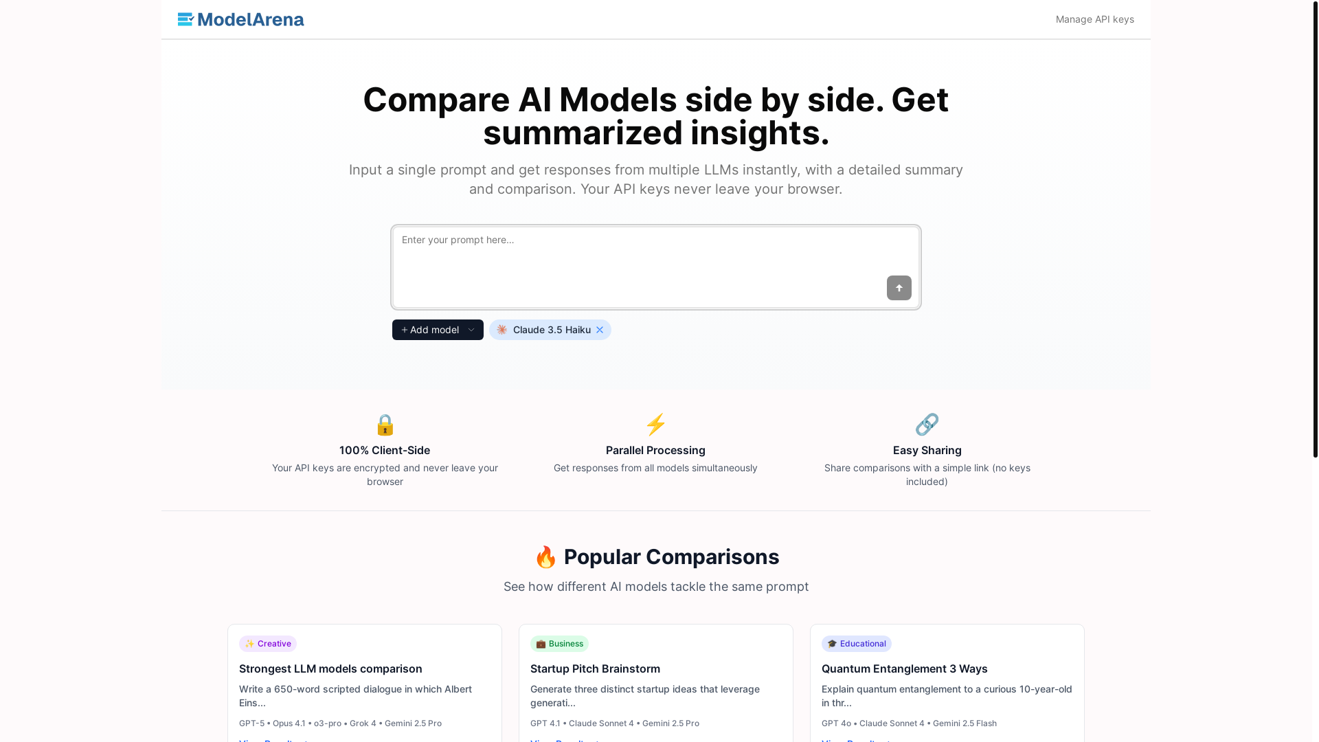 website screenshot of https://modelarena-frontend.pages.dev/