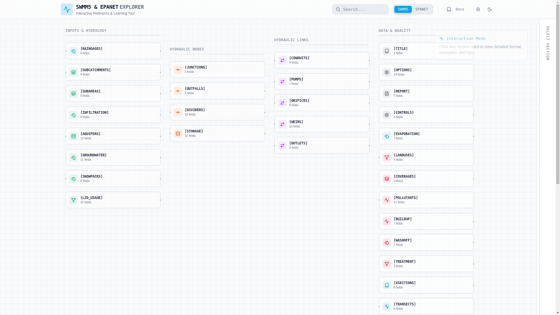 website screenshot of https://swmm5epanetinpviewer.com/