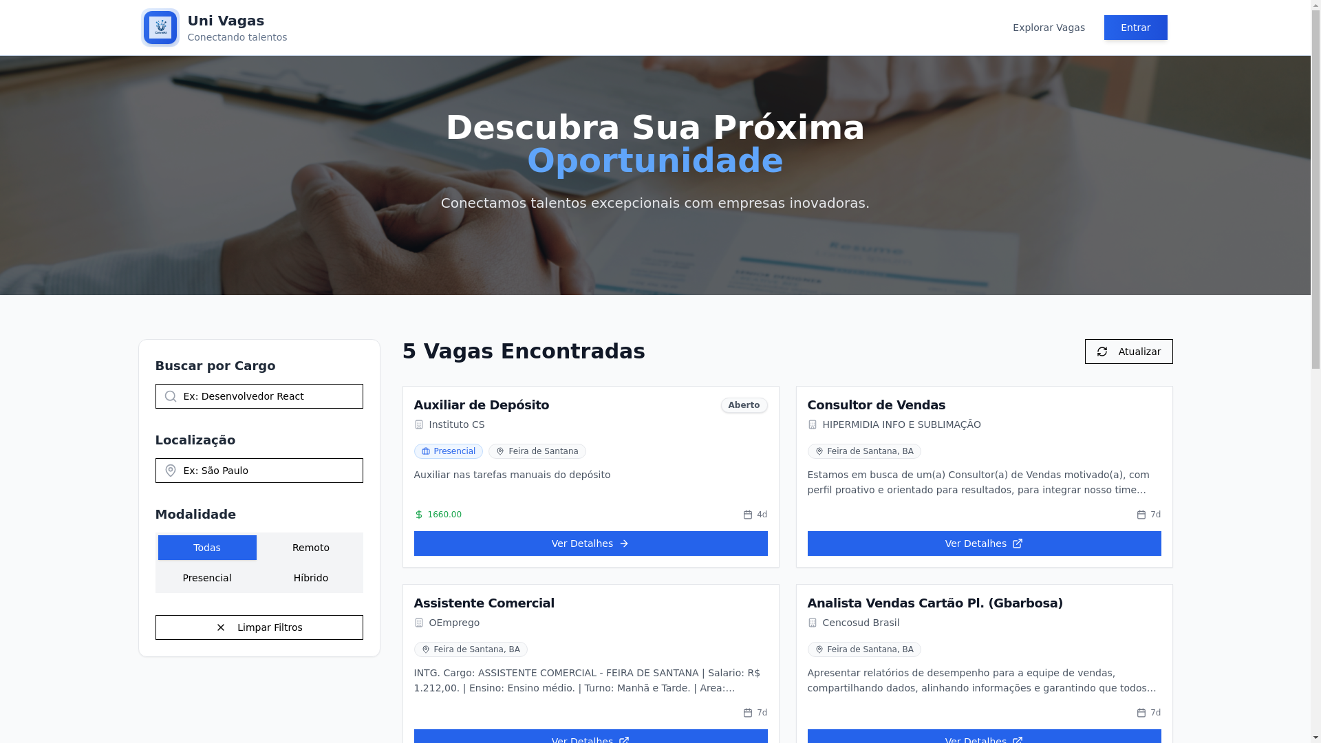 website screenshot of https://univagas.com.br/