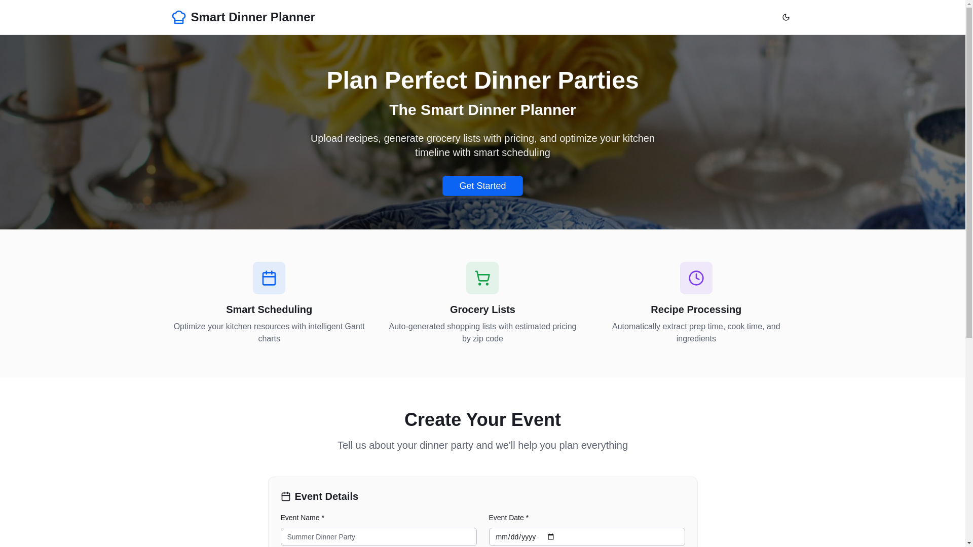 website screenshot of https://thesmartdinnerplanner.com/