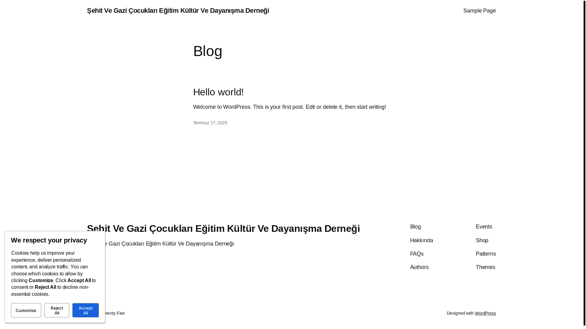 website screenshot of https://sehitvegazicocuklari.com/