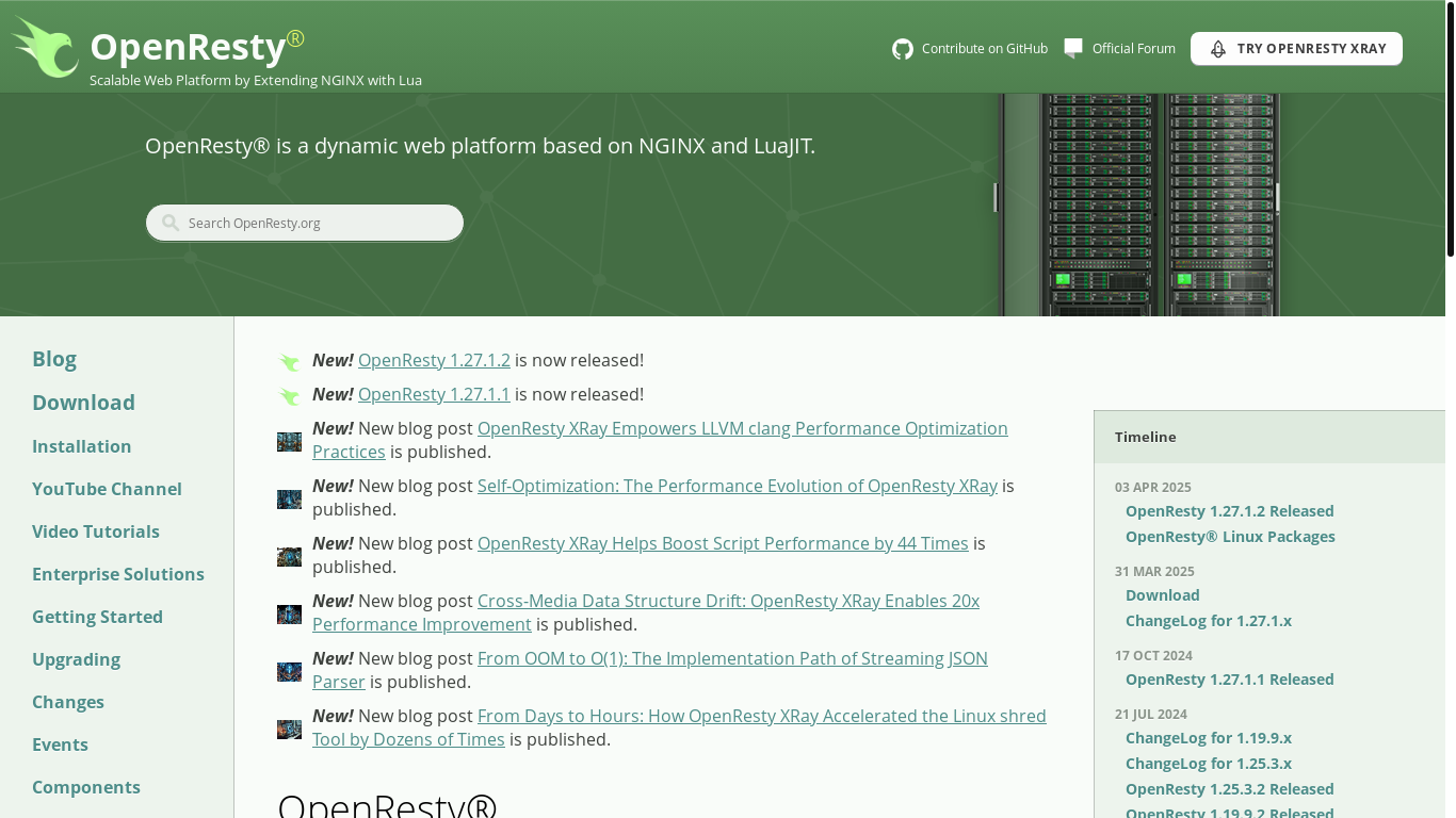website screenshot of https://openresty.org/