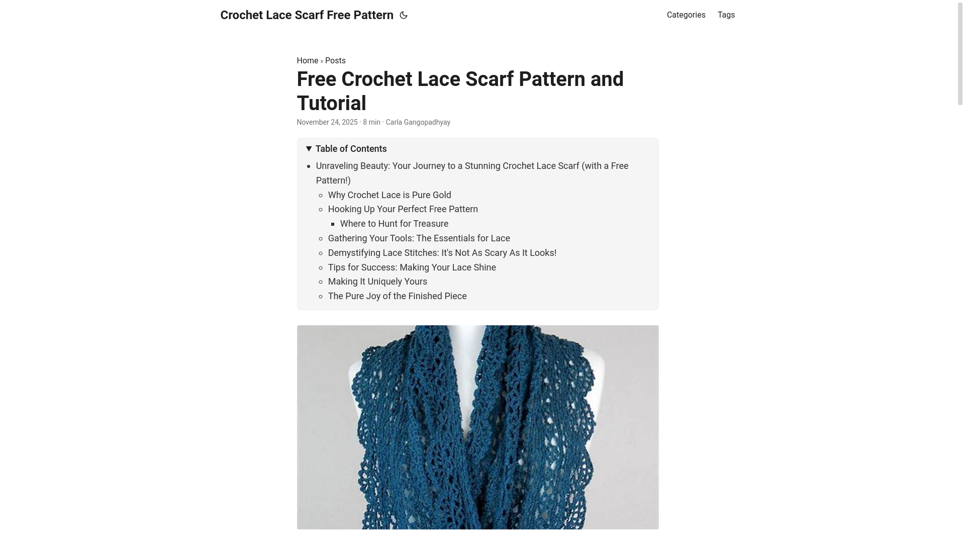 website screenshot of https://crochetlacescarffreepattern3.pages.dev/