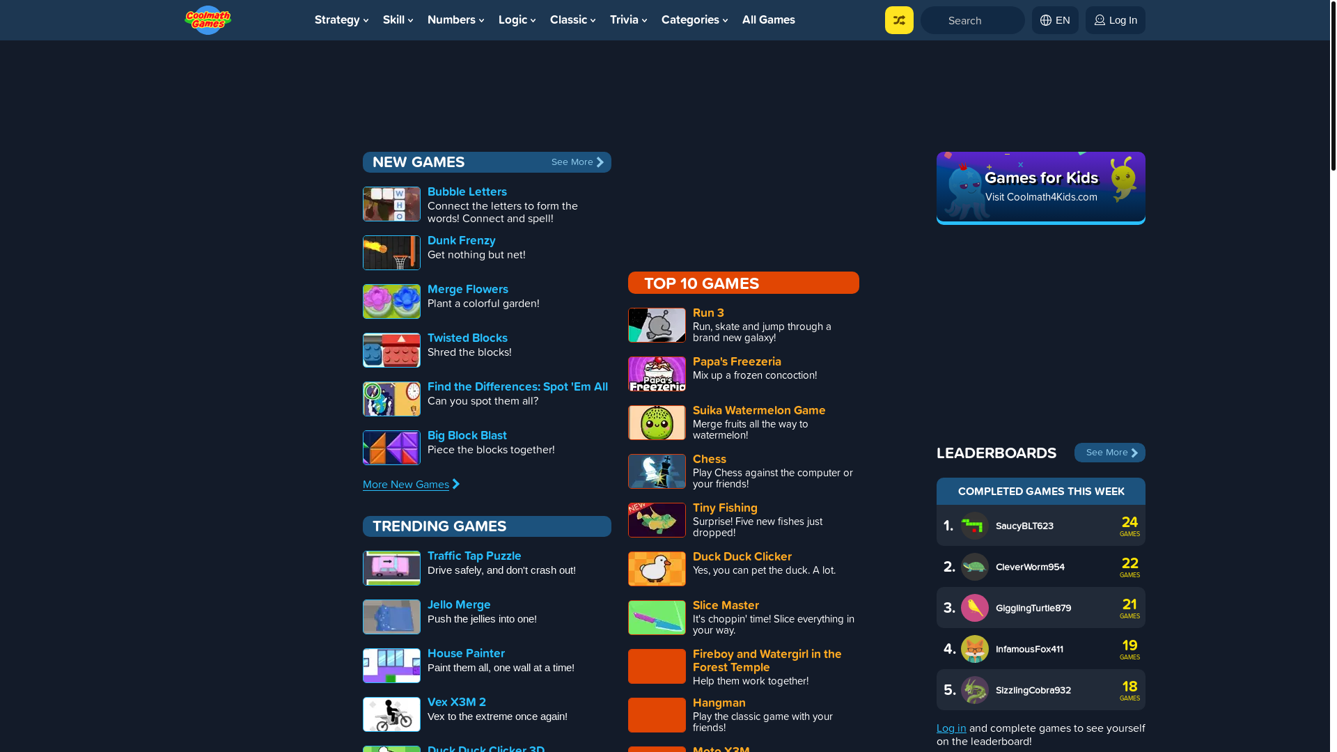website screenshot of https://coolmathgames.com/