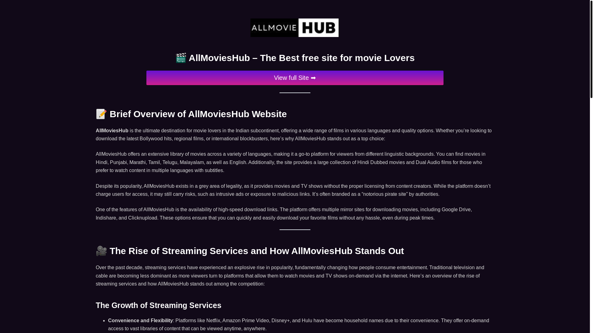 website screenshot of https://allmoviesehub.co/