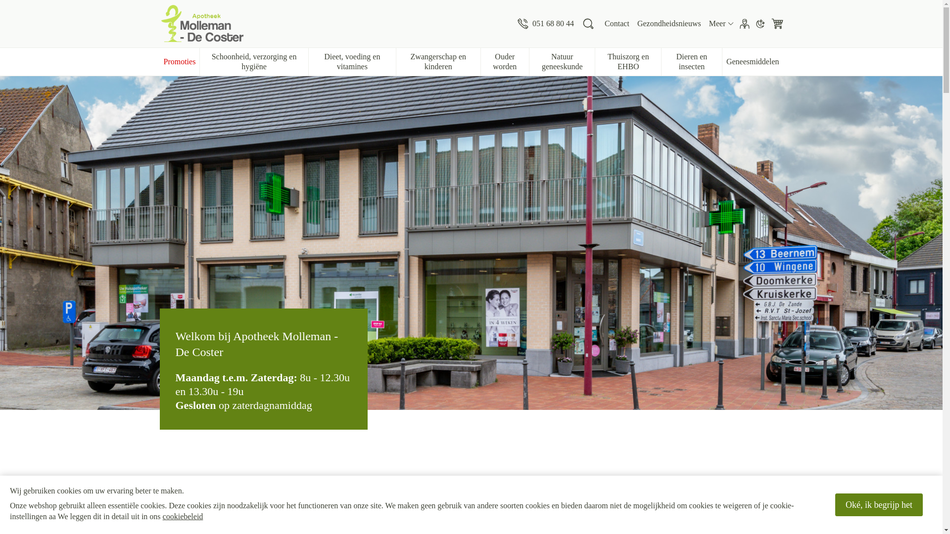 website screenshot of https://apotheekmollemandecoster.be/