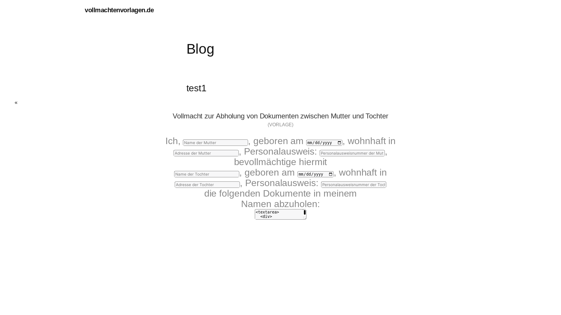 website screenshot of https://vollmachtenvorlagen.de/