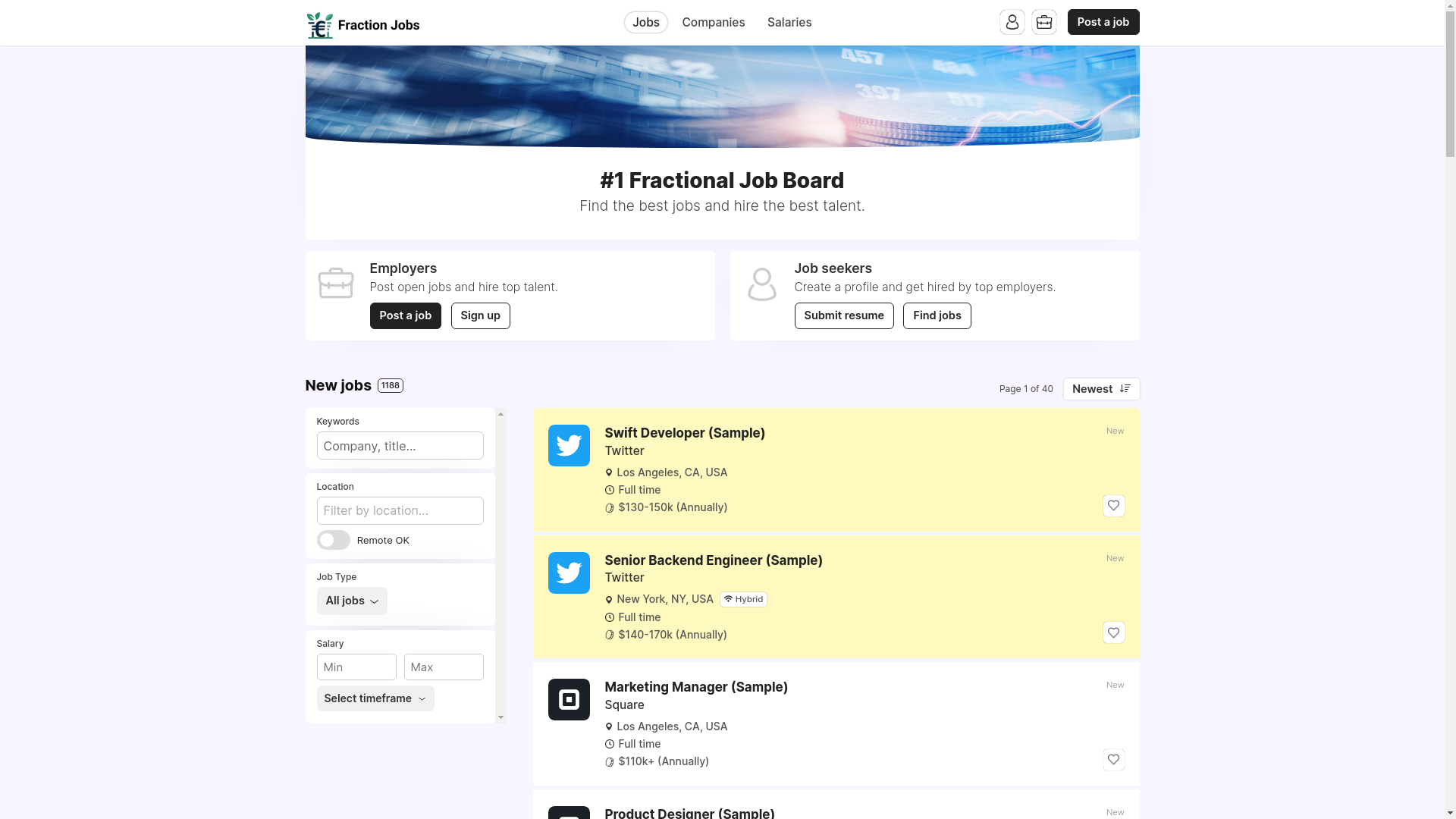 website screenshot of https://fractionjobs.com/