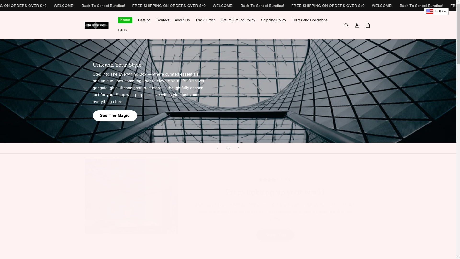 website screenshot of https://theeverythingboxx.store/