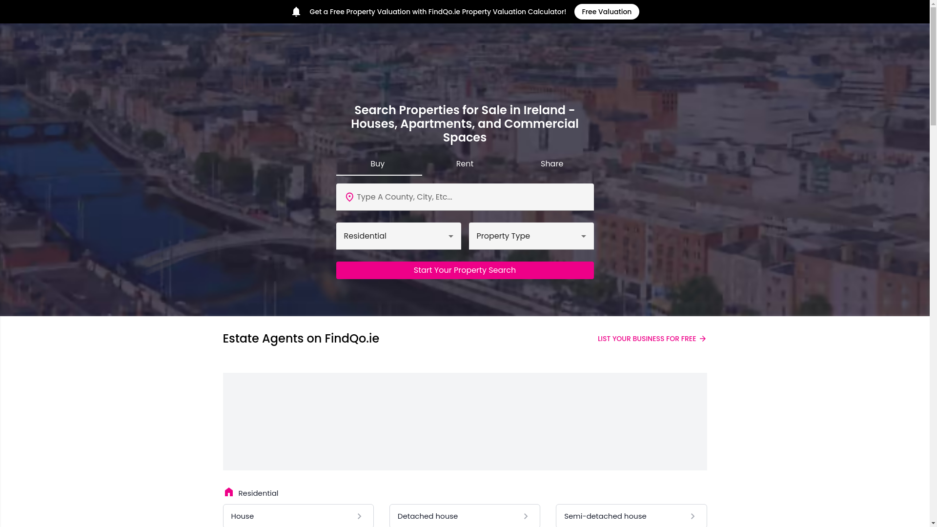 website screenshot of https://dev.findqo.ie/