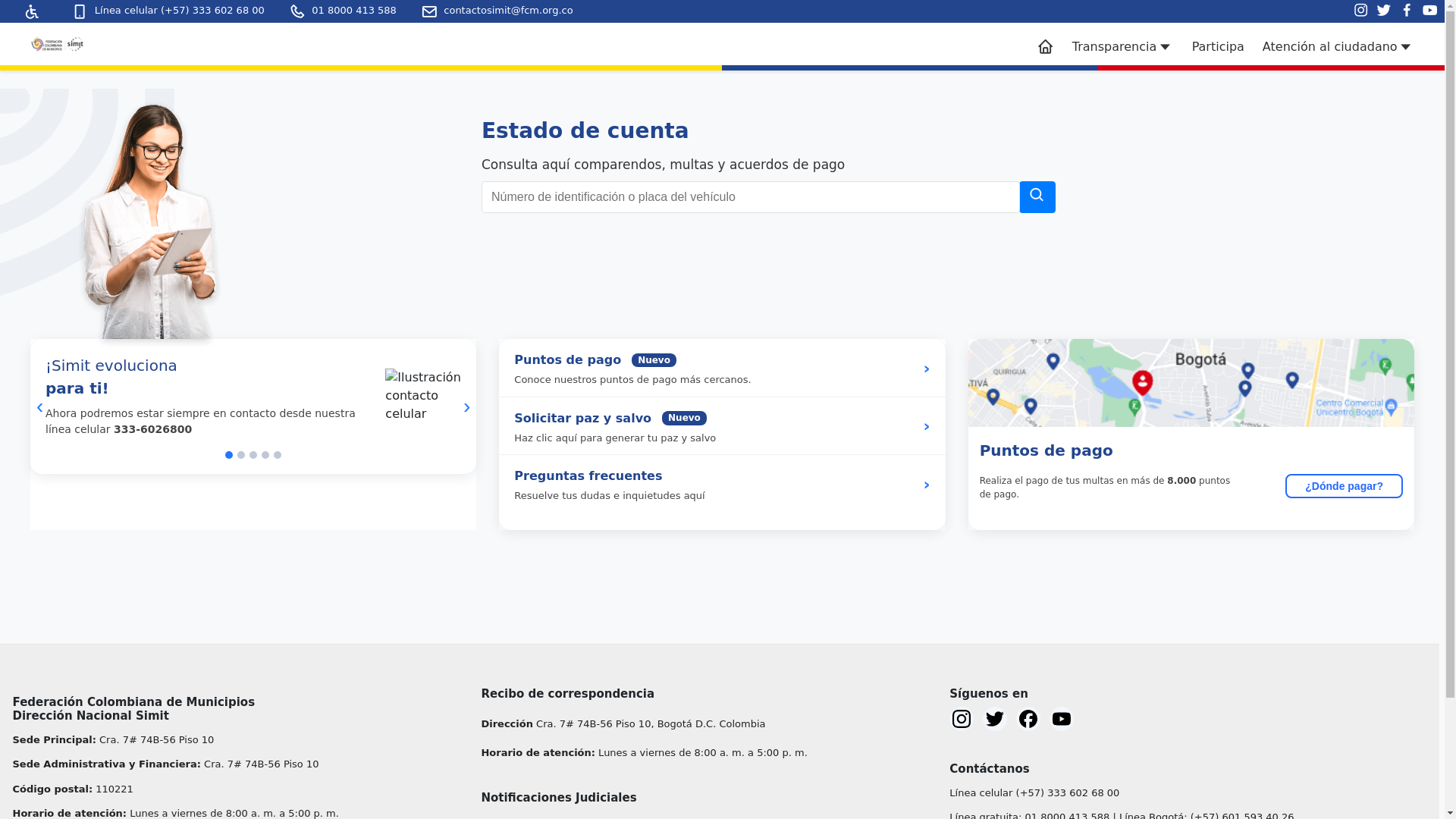 website screenshot of https://pagosimitmultasdtransito.com/