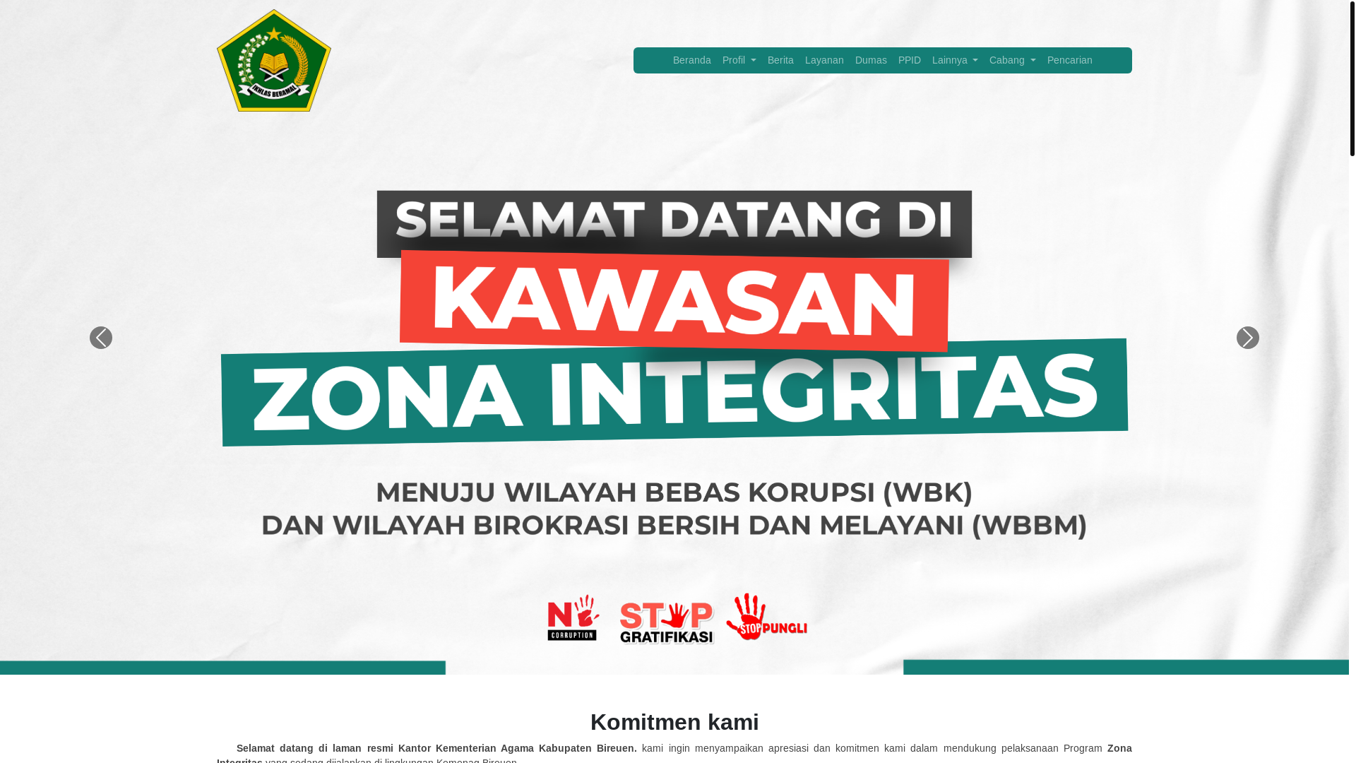 website screenshot of https://kemenagbireuen.org/