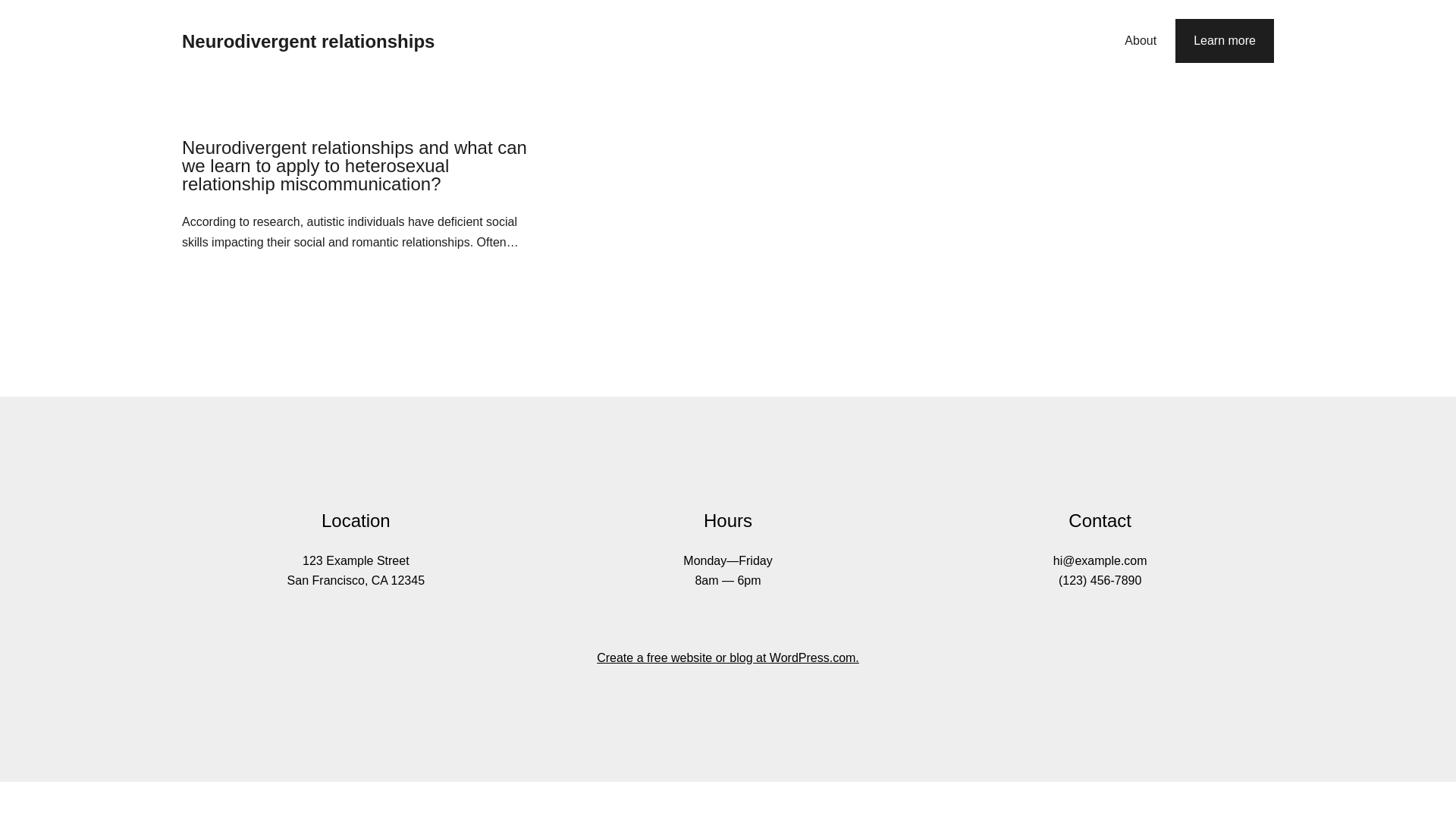 website screenshot of https://neurodivergentrelationships.blog/